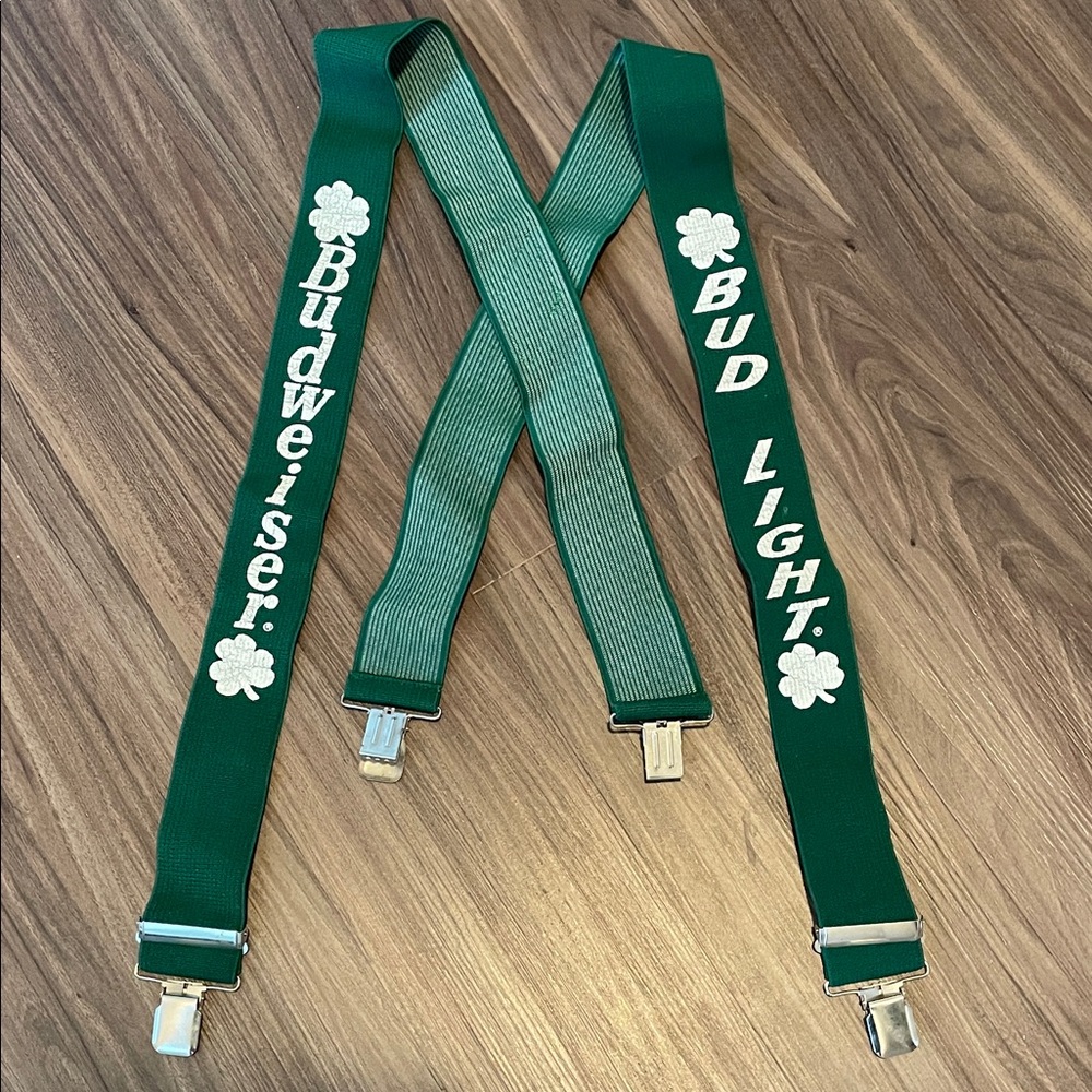 Vintage Bud Light/Budweiser Shamrock Suspenders – Perfect for St. Patrick’s Day